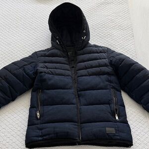 Zara Navy Denim Puffer Jacket